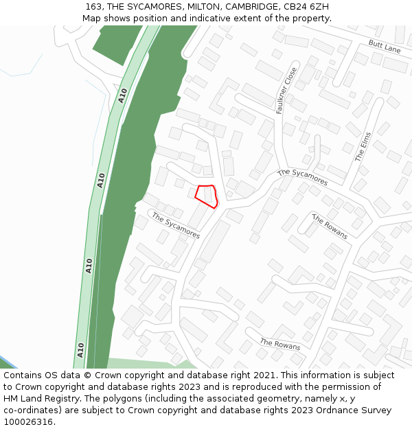 163, THE SYCAMORES, MILTON, CAMBRIDGE, CB24 6ZH: Location map and indicative extent of plot