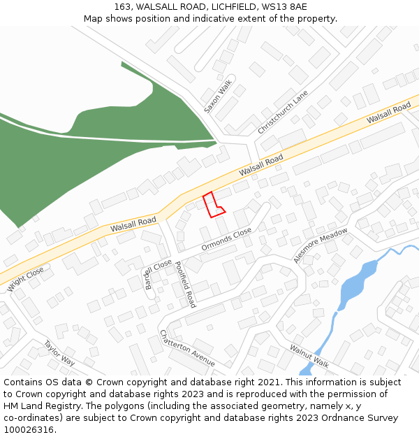 163, WALSALL ROAD, LICHFIELD, WS13 8AE: Location map and indicative extent of plot