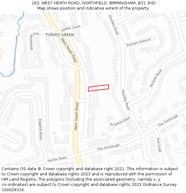 163, WEST HEATH ROAD, NORTHFIELD, BIRMINGHAM, B31 3HD: Location map and indicative extent of plot