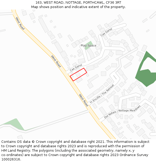 163, WEST ROAD, NOTTAGE, PORTHCAWL, CF36 3RT: Location map and indicative extent of plot