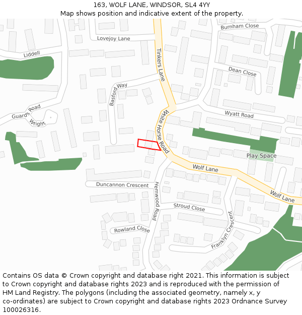 163, WOLF LANE, WINDSOR, SL4 4YY: Location map and indicative extent of plot