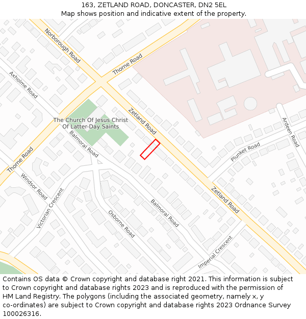 163, ZETLAND ROAD, DONCASTER, DN2 5EL: Location map and indicative extent of plot