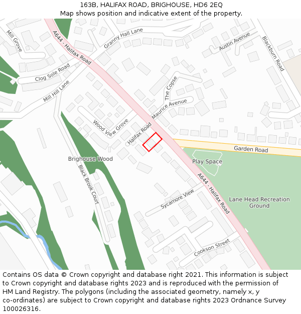 163B, HALIFAX ROAD, BRIGHOUSE, HD6 2EQ: Location map and indicative extent of plot