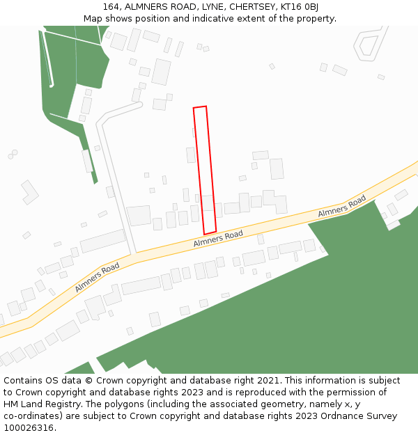 164, ALMNERS ROAD, LYNE, CHERTSEY, KT16 0BJ: Location map and indicative extent of plot