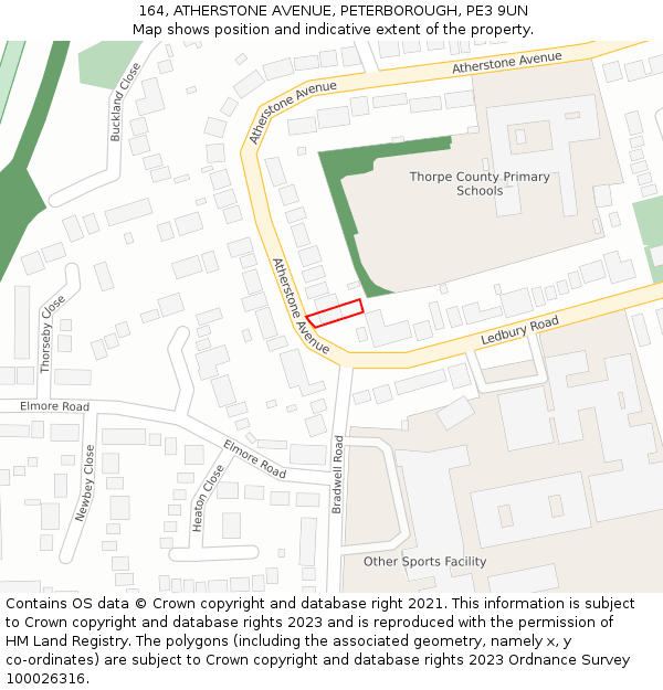 164, ATHERSTONE AVENUE, PETERBOROUGH, PE3 9UN: Location map and indicative extent of plot