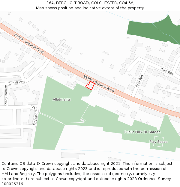 164, BERGHOLT ROAD, COLCHESTER, CO4 5AJ: Location map and indicative extent of plot