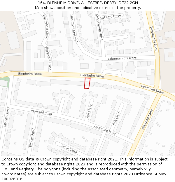 164, BLENHEIM DRIVE, ALLESTREE, DERBY, DE22 2GN: Location map and indicative extent of plot