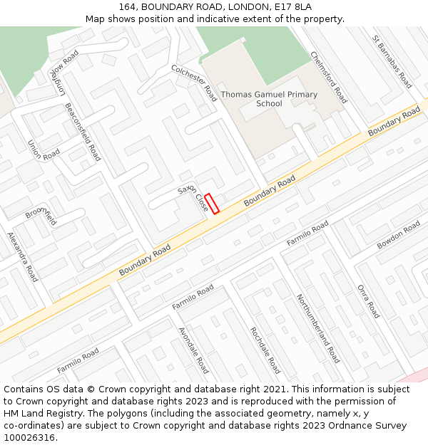 164, BOUNDARY ROAD, LONDON, E17 8LA: Location map and indicative extent of plot