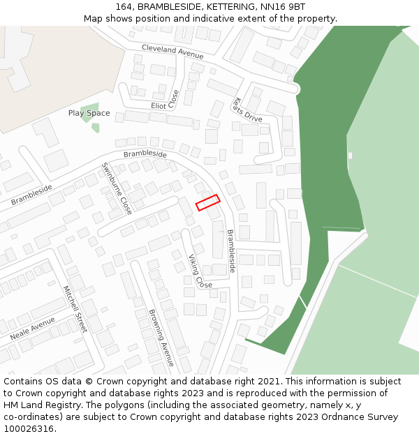 164, BRAMBLESIDE, KETTERING, NN16 9BT: Location map and indicative extent of plot