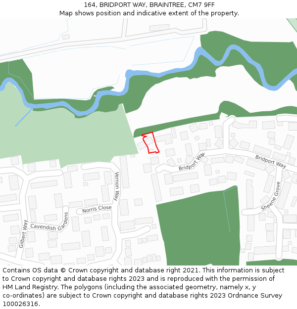 164, BRIDPORT WAY, BRAINTREE, CM7 9FF: Location map and indicative extent of plot