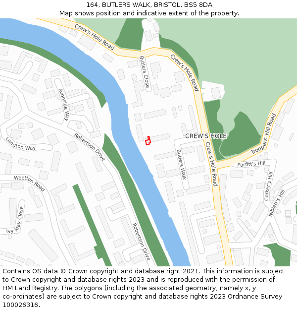 164, BUTLERS WALK, BRISTOL, BS5 8DA: Location map and indicative extent of plot