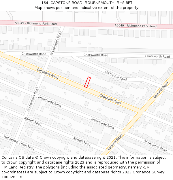 164, CAPSTONE ROAD, BOURNEMOUTH, BH8 8RT: Location map and indicative extent of plot