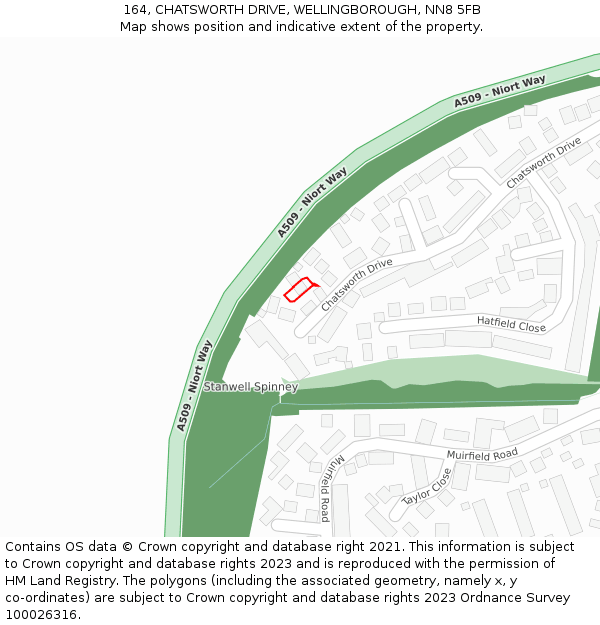 164, CHATSWORTH DRIVE, WELLINGBOROUGH, NN8 5FB: Location map and indicative extent of plot