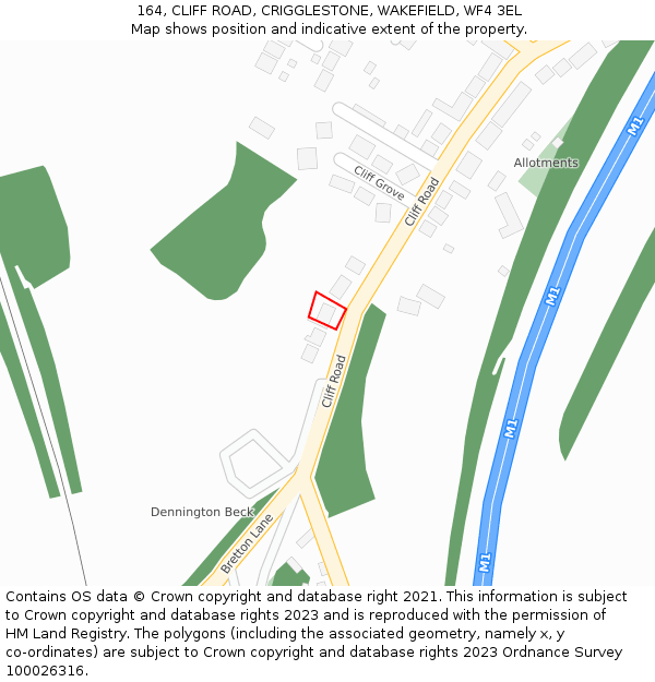 164, CLIFF ROAD, CRIGGLESTONE, WAKEFIELD, WF4 3EL: Location map and indicative extent of plot