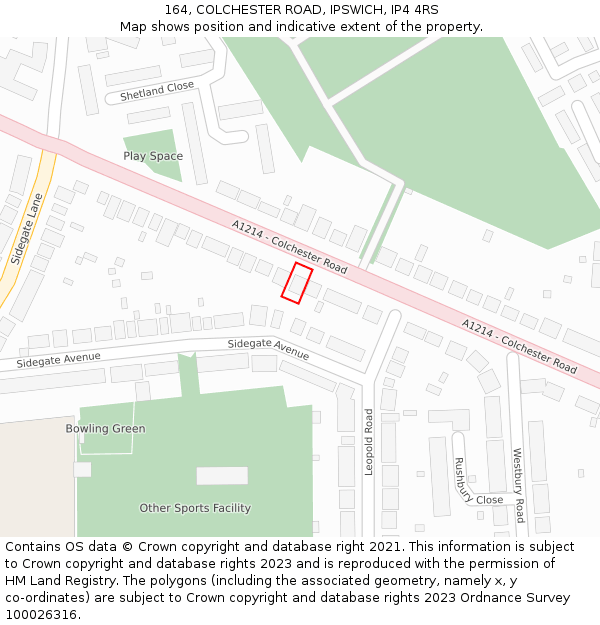 164, COLCHESTER ROAD, IPSWICH, IP4 4RS: Location map and indicative extent of plot