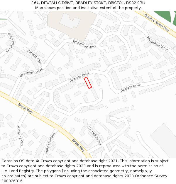 164, DEWFALLS DRIVE, BRADLEY STOKE, BRISTOL, BS32 9BU: Location map and indicative extent of plot