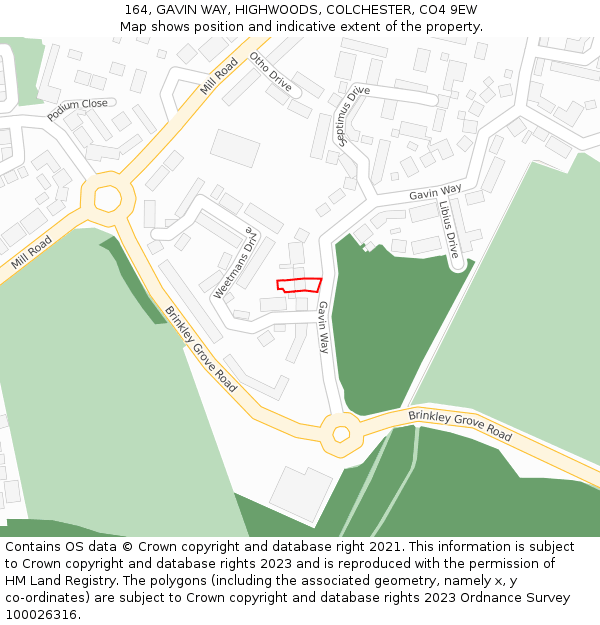 164, GAVIN WAY, HIGHWOODS, COLCHESTER, CO4 9EW: Location map and indicative extent of plot