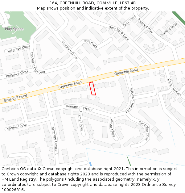 164, GREENHILL ROAD, COALVILLE, LE67 4RJ: Location map and indicative extent of plot