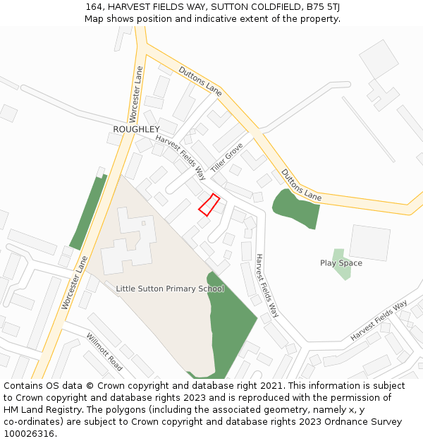 164, HARVEST FIELDS WAY, SUTTON COLDFIELD, B75 5TJ: Location map and indicative extent of plot