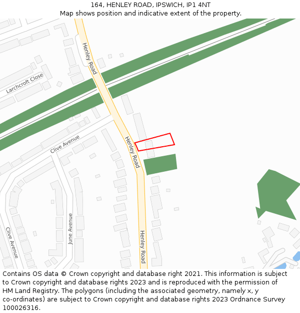 164, HENLEY ROAD, IPSWICH, IP1 4NT: Location map and indicative extent of plot