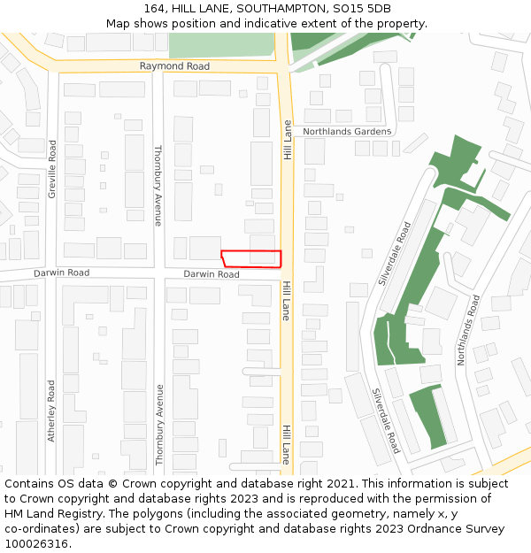 164, HILL LANE, SOUTHAMPTON, SO15 5DB: Location map and indicative extent of plot