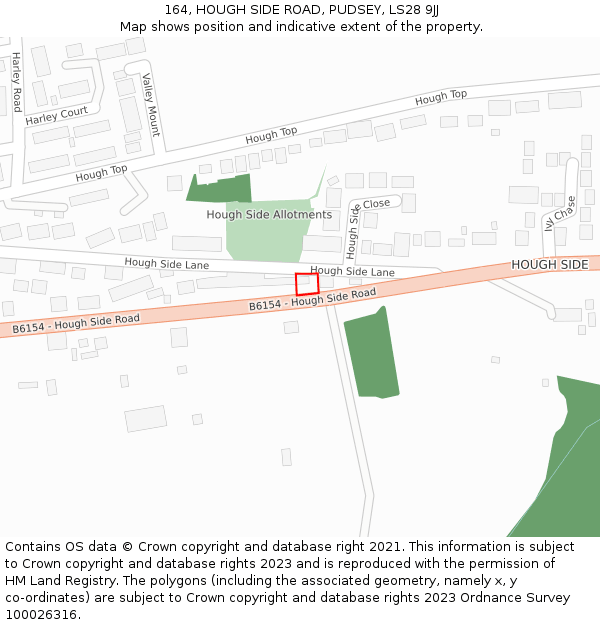 164, HOUGH SIDE ROAD, PUDSEY, LS28 9JJ: Location map and indicative extent of plot