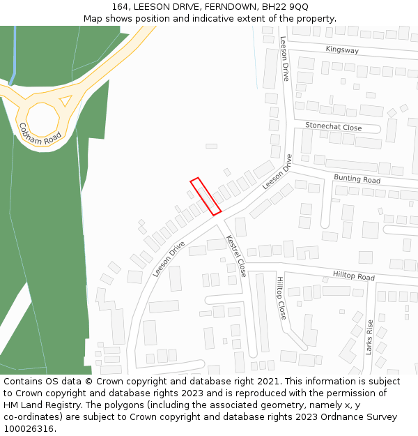 164, LEESON DRIVE, FERNDOWN, BH22 9QQ: Location map and indicative extent of plot