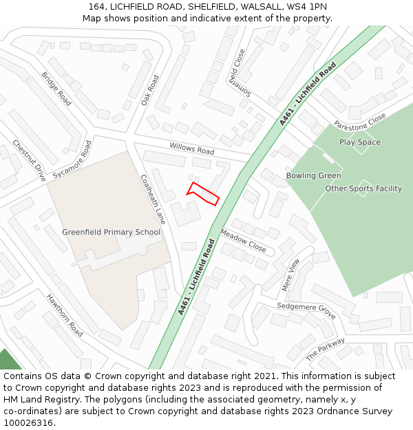 164, LICHFIELD ROAD, SHELFIELD, WALSALL, WS4 1PN: Location map and indicative extent of plot