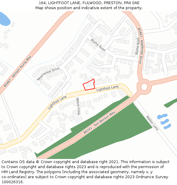 164, LIGHTFOOT LANE, FULWOOD, PRESTON, PR4 0AE: Location map and indicative extent of plot