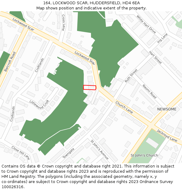 164, LOCKWOOD SCAR, HUDDERSFIELD, HD4 6EA: Location map and indicative extent of plot