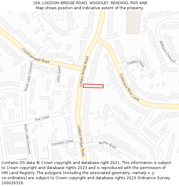 164, LODDON BRIDGE ROAD, WOODLEY, READING, RG5 4AB: Location map and indicative extent of plot