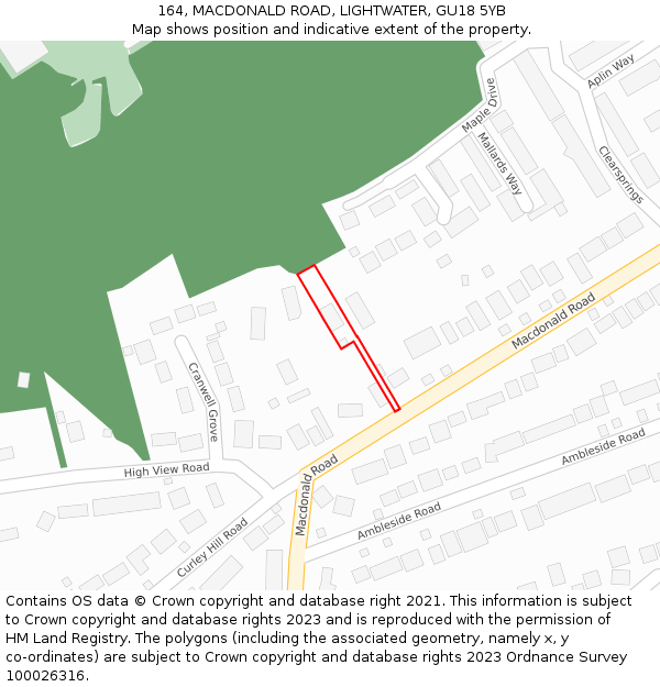 164, MACDONALD ROAD, LIGHTWATER, GU18 5YB: Location map and indicative extent of plot