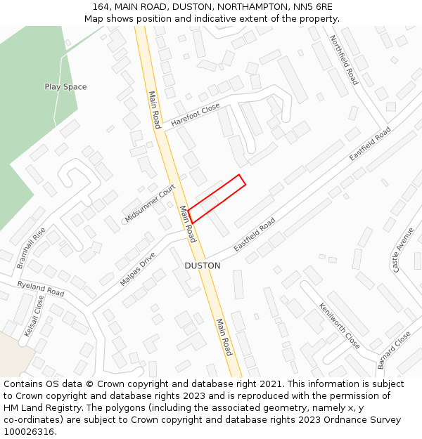 164, MAIN ROAD, DUSTON, NORTHAMPTON, NN5 6RE: Location map and indicative extent of plot