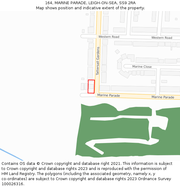 164, MARINE PARADE, LEIGH-ON-SEA, SS9 2RA: Location map and indicative extent of plot