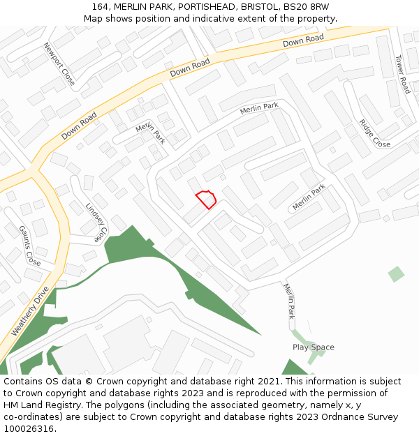 164, MERLIN PARK, PORTISHEAD, BRISTOL, BS20 8RW: Location map and indicative extent of plot