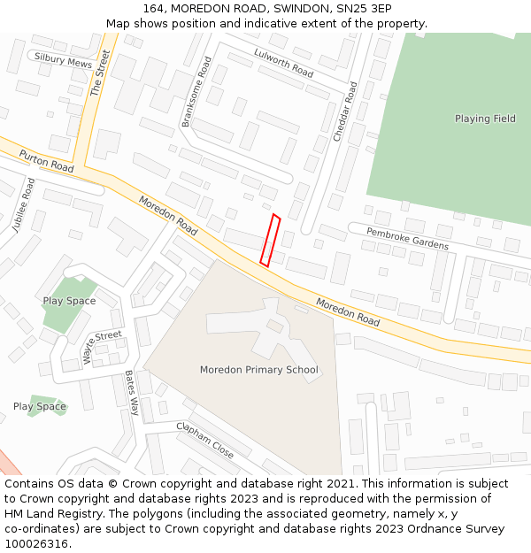 164, MOREDON ROAD, SWINDON, SN25 3EP: Location map and indicative extent of plot