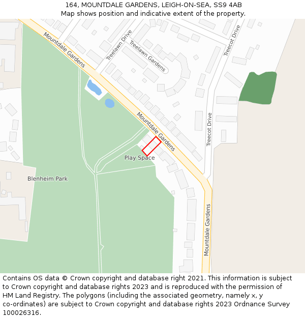 164, MOUNTDALE GARDENS, LEIGH-ON-SEA, SS9 4AB: Location map and indicative extent of plot