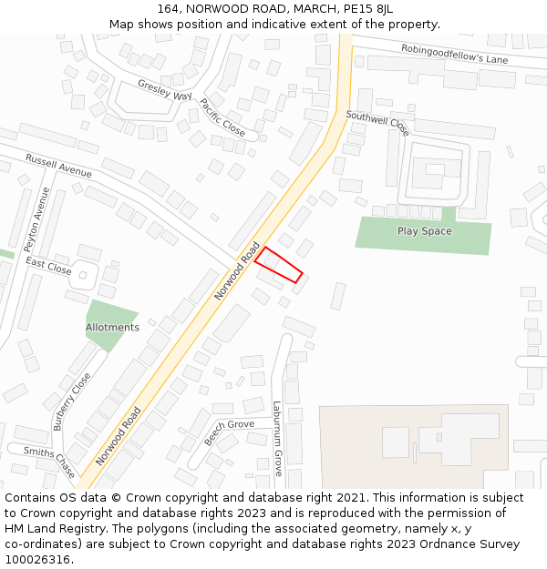 164, NORWOOD ROAD, MARCH, PE15 8JL: Location map and indicative extent of plot