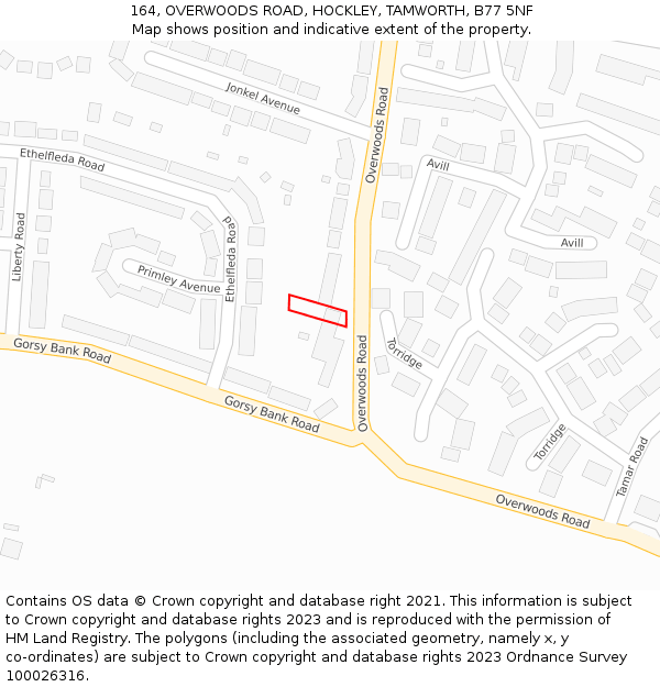 164, OVERWOODS ROAD, HOCKLEY, TAMWORTH, B77 5NF: Location map and indicative extent of plot