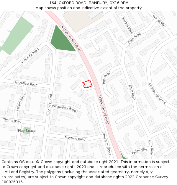 164, OXFORD ROAD, BANBURY, OX16 9BA: Location map and indicative extent of plot