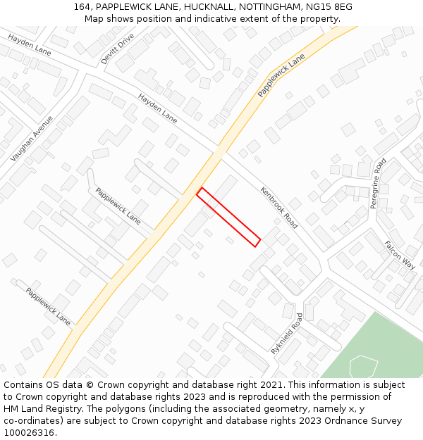 164, PAPPLEWICK LANE, HUCKNALL, NOTTINGHAM, NG15 8EG: Location map and indicative extent of plot
