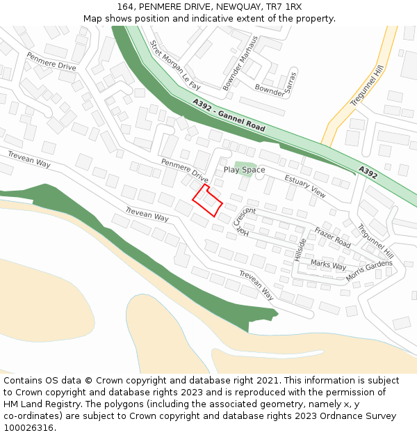 164, PENMERE DRIVE, NEWQUAY, TR7 1RX: Location map and indicative extent of plot