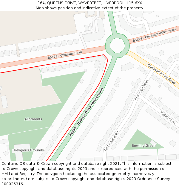 164, QUEENS DRIVE, WAVERTREE, LIVERPOOL, L15 6XX: Location map and indicative extent of plot