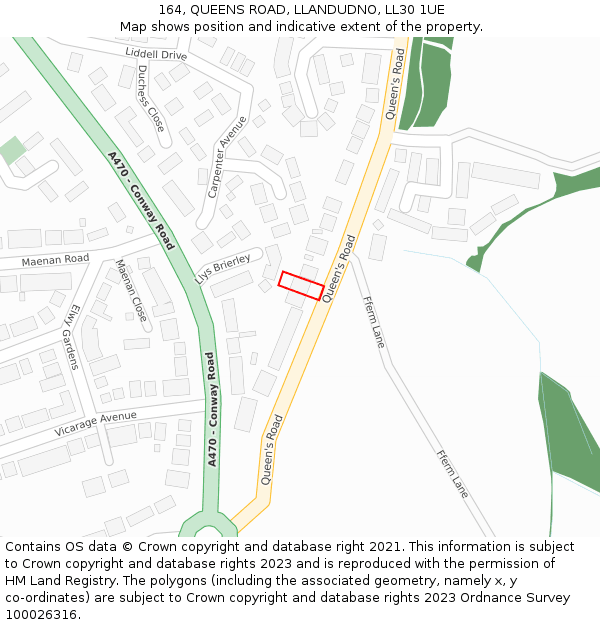 164, QUEENS ROAD, LLANDUDNO, LL30 1UE: Location map and indicative extent of plot