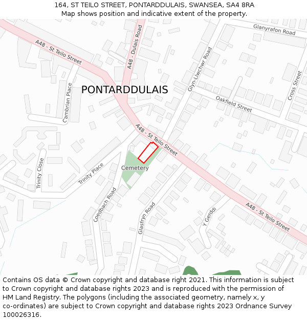 164, ST TEILO STREET, PONTARDDULAIS, SWANSEA, SA4 8RA: Location map and indicative extent of plot