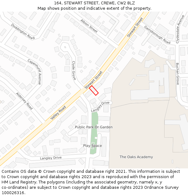 164, STEWART STREET, CREWE, CW2 8LZ: Location map and indicative extent of plot