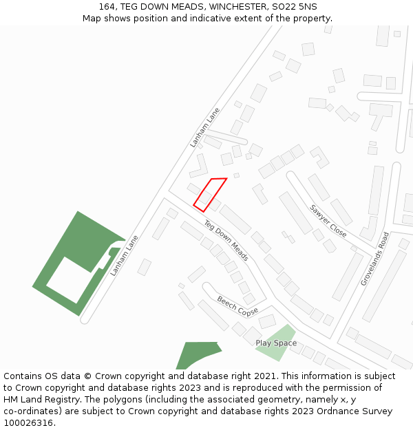 164, TEG DOWN MEADS, WINCHESTER, SO22 5NS: Location map and indicative extent of plot