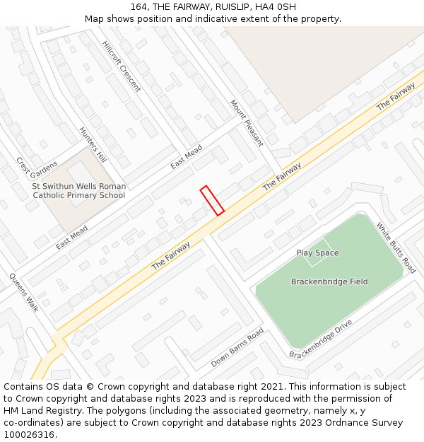 164, THE FAIRWAY, RUISLIP, HA4 0SH: Location map and indicative extent of plot