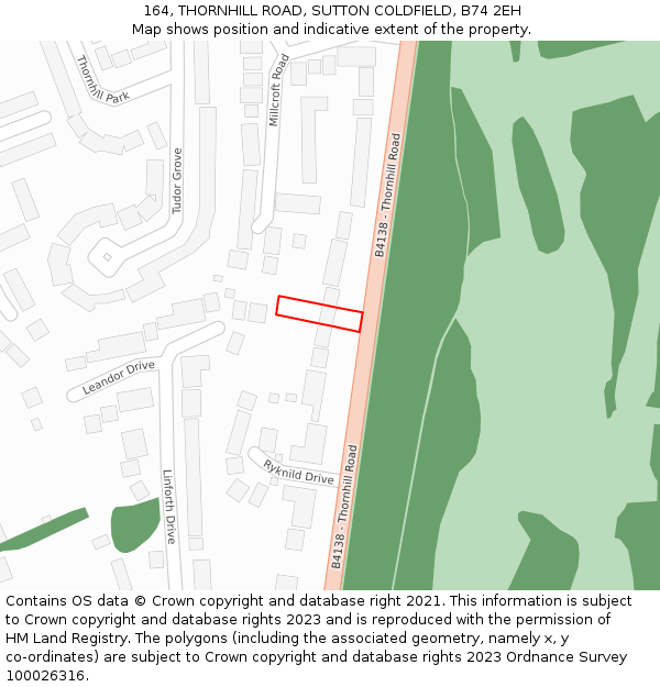 164, THORNHILL ROAD, SUTTON COLDFIELD, B74 2EH: Location map and indicative extent of plot