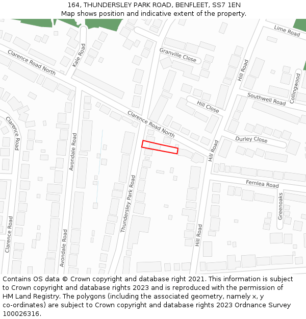 164, THUNDERSLEY PARK ROAD, BENFLEET, SS7 1EN: Location map and indicative extent of plot